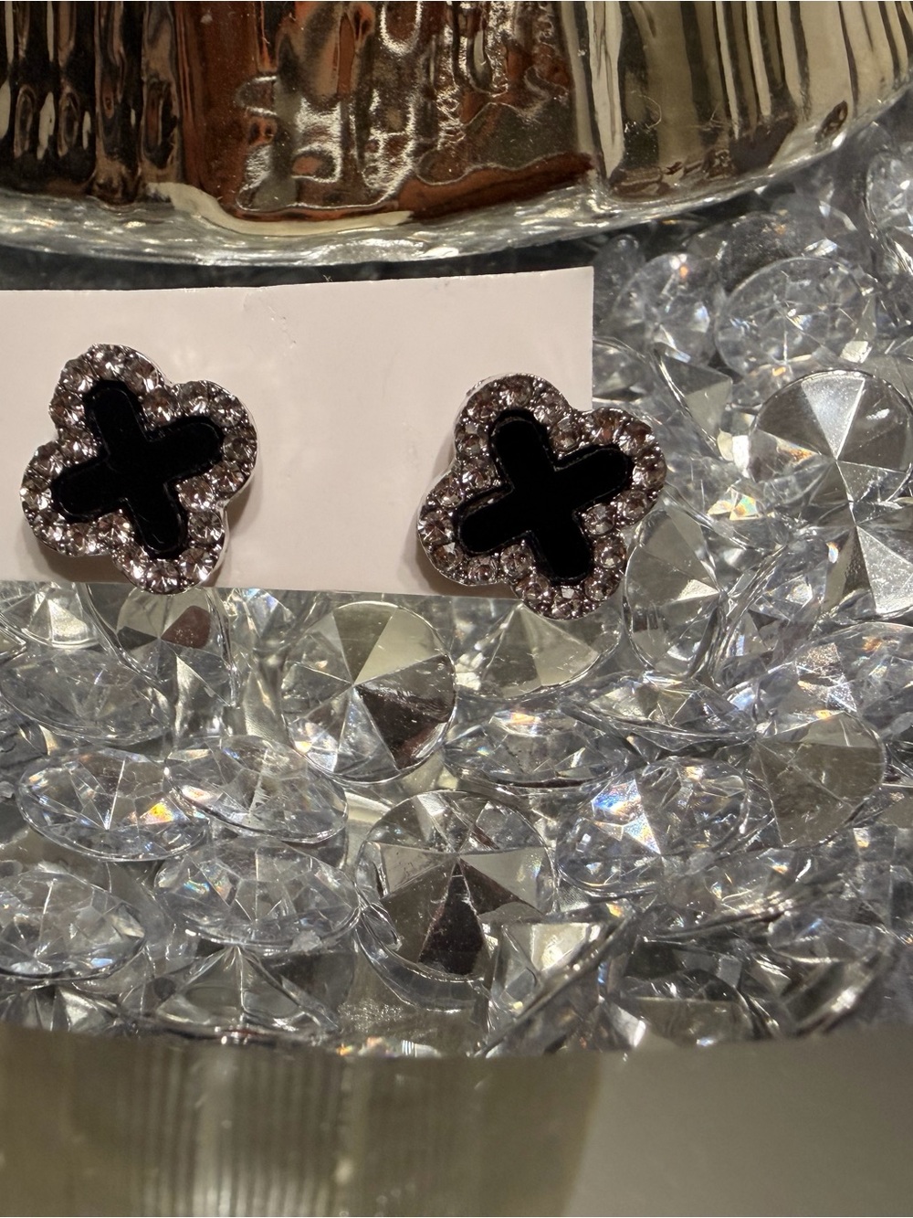 Black Clover Crystal Halo Stud Earrings - Women Jewelry